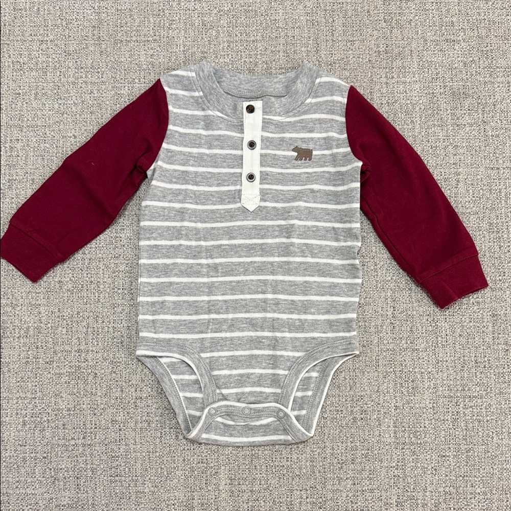 Carter's Gray and Burgundy Striped Bodysuit